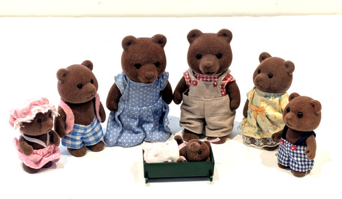 Vintage 1980s Sylvanian Families Timbertop Brown Bear Family with baby