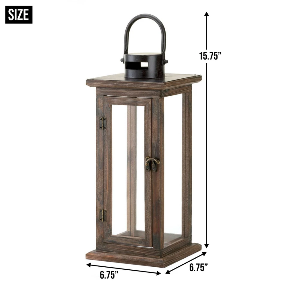 Metal Glass Lodge Wooden Candleholder Lantern Home Decor - Image 2 of 4