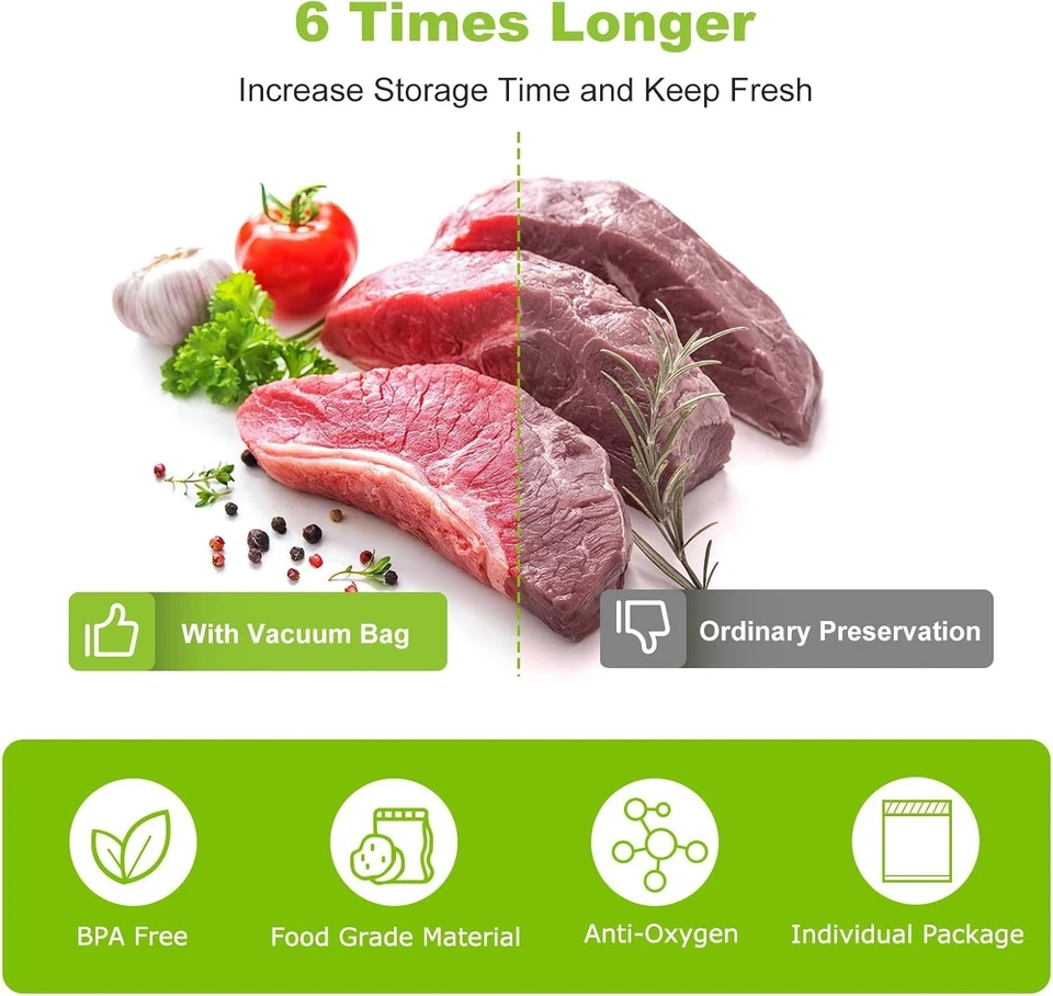 Bolsas selladoras al vacío para alimentos, sella rollos de bolsas de comida, paquete de 2 rollos de 8 pulgadas x 50 Foto 4 de 4