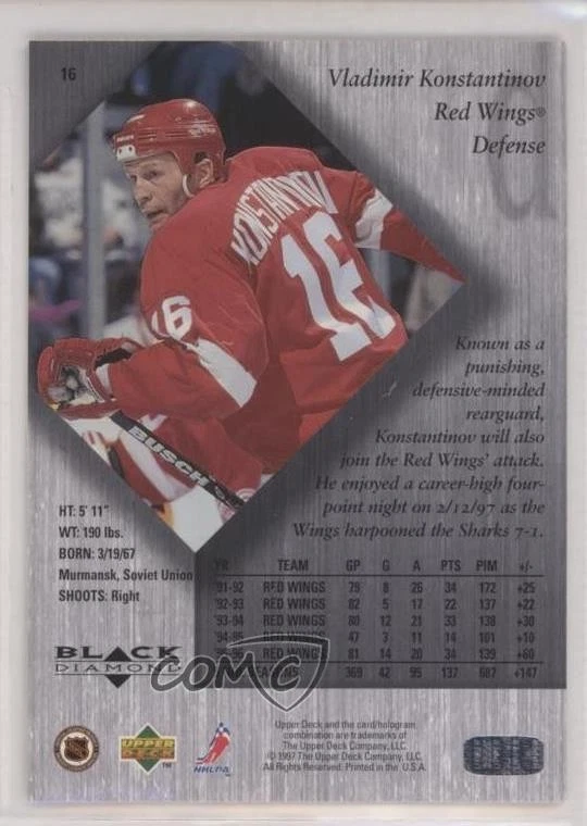 1996-97 Upper Deck Black Diamond Single Diamonds Vladimir Konstantinov #16 - Image 2 of 2