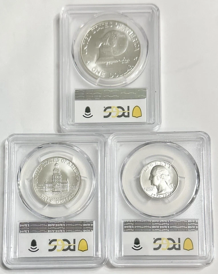 1976 S Silver Set PCGS Graded MS 67 Complete Uncirculated 3 Coin Set $1 50c 25c - Image 2 of 4