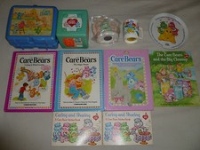 VINTAGE 1980S CARE BEAR LOT LUNCH BOX THERMOS STICKER BOOKS PLATE CUP COIN BANK