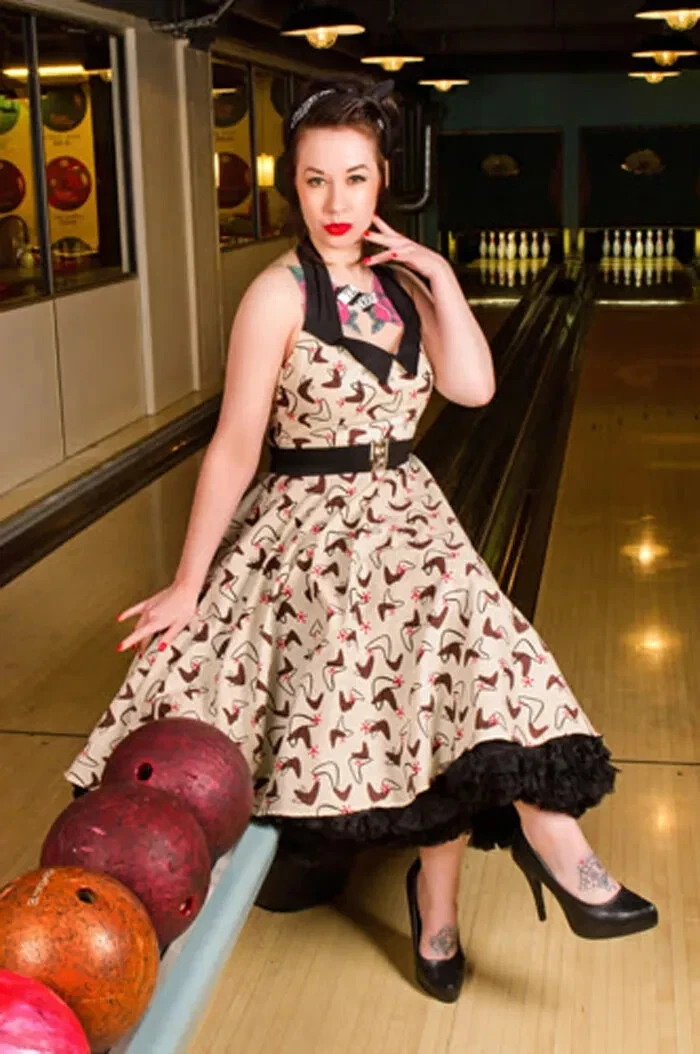 OFF WHITE ABITO SWING CREMA taglia 8 fantasia retrò anni 50 bianco sporco collo alto MISS FORTUNE