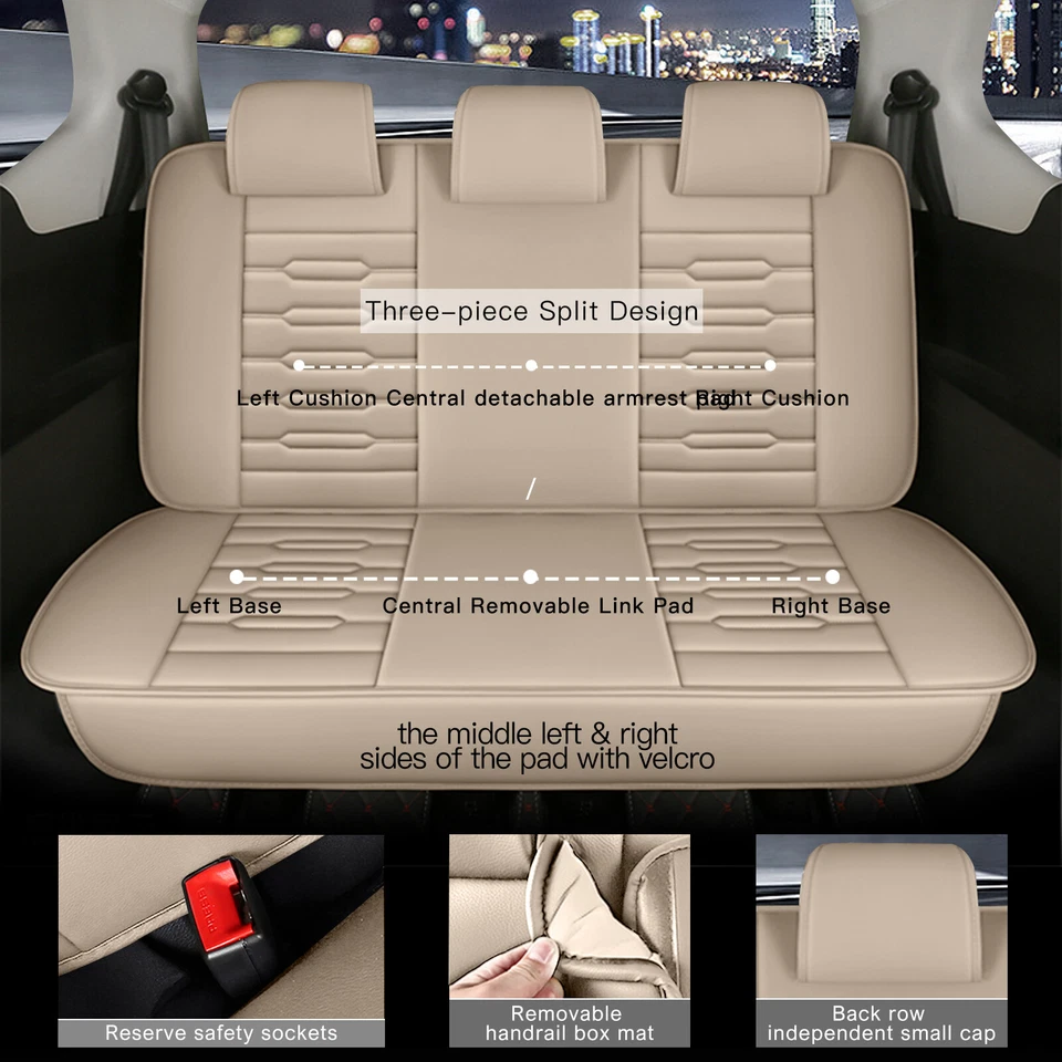 Front+Rear Row Car Seat Covers PU Leather Beige Pad For Suzuki Kizashi 2010-2013 - Imagem 3 de 4