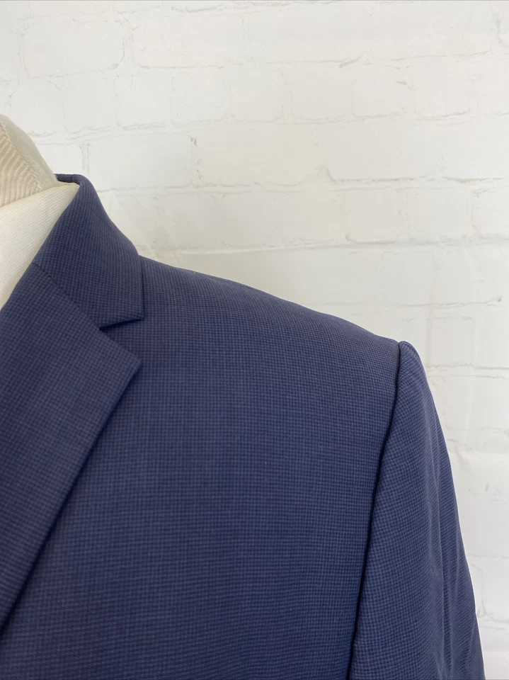 Blazer Kenneth Cole para hombre azul oscuro pata de gallo mezcla de lana 42R $495 Foto 2 de 4