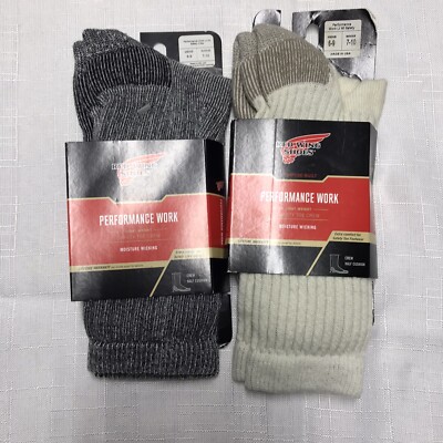 Red Wing Performance Work Socks Lot Of Two Pair Crew Half Cushion M 6-9 W 7-10