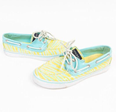 Sperry Top-Sider Aqua Blue Yellow Sequin Zebra Boat Shoes 9688912
