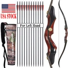 60" Takedown Recurve Bow Left Hand 25-50lbs Wooden Riser Bow Outdoor Shooting