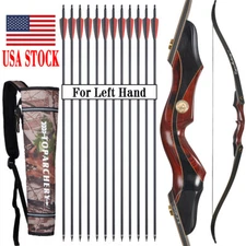 60" Takedown Recurve Bow Left Hand 25-50lbs Wooden Riser Bow Outdoor Shooting