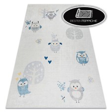 Moderner Waschteppich "BAMBINO" für Kinder Antirutsch Eulen grau praktisch