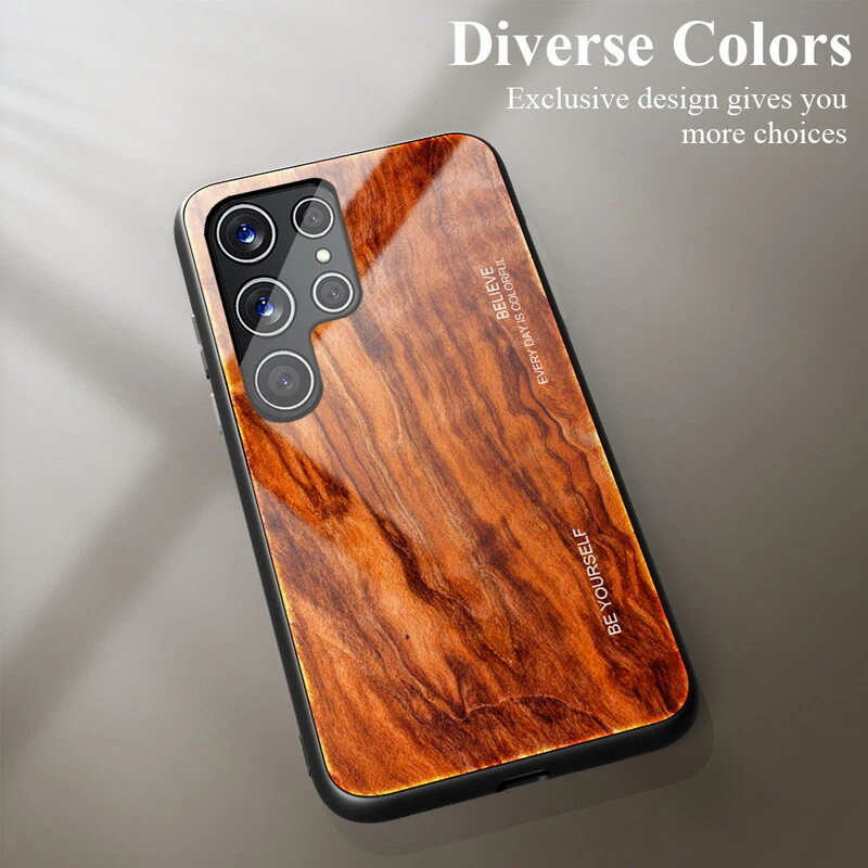 Wood Pattern Glass Phone Case for Samsung S24 Ultra S23 FE S22 A54 A53 A14