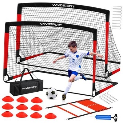 Kids Soccer Goals for Backyard Set, 2 of 6x4 ft Portable Pop Up Black & Red