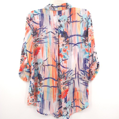 Chico's semi-sheer button down top womens Size 2 (L) multi floral tropical - Picture 10 of 10