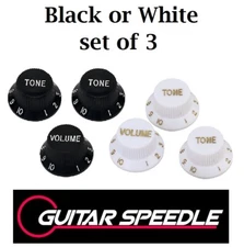 Guitar Volume Tone Control knobs Stratocaster Black White Strat Set of 3