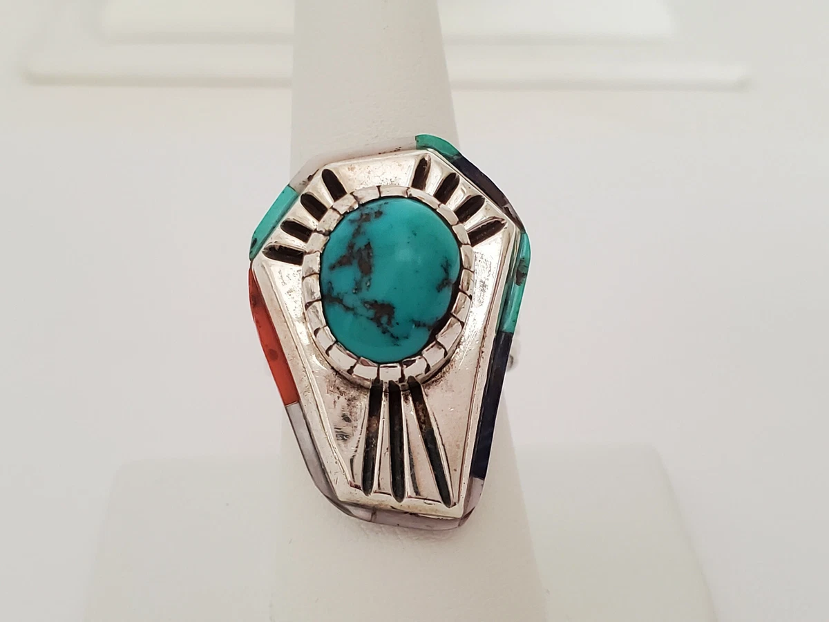Important Navajo David Tune 'Kachina Maiden' Turquoise Coral Native American Jewelry Silver Ring Important Navajo David Tune 'Kachina Maiden' Turquoise Coral Native American Jewelry Silver Ring