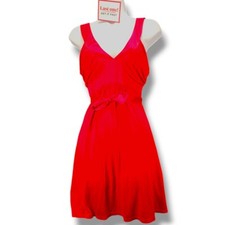 GUESS Jeans Midi Dress Petite Size L Red Ruched Sleeveless Satin Belt Chest 34"