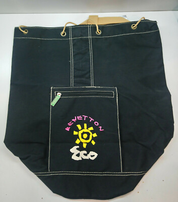 VINTAGE 90's UNITED COLORS OF BENETTON SCHOOL BAG BACKPACK ECO 4 BLACK 