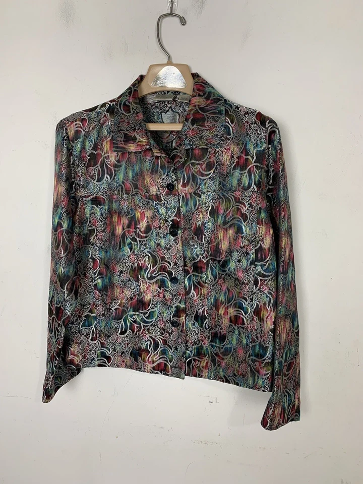 Chicos женская куртка 1 средний темно цветочный тропический радуга вечер путешествий шелк - Изображение 2 из 4