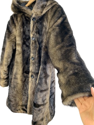 Reversible Platinum Urex Faux Fur Coat 1X Black Raglan Winter A-line Button EUC - Picture 7 of 18