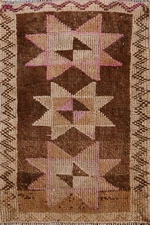 Tribal Wool Brown Anatolian Oriental Foyer Rug Nomadic Hand-knotted Carpet 1x2