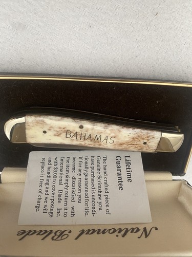 NATIONAL 2 BLADE HAND ETCHED in USA SURGICAL STEEL SCRIMSHAW POCKET KNIFE NOS - Afbeelding 4 van 12