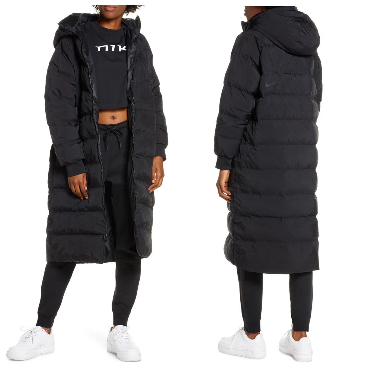 NEW Nike Down Fill City LONG LENGTH Black Puffer Parka Coat Women s Size XL