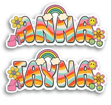 Custom Groovy Name Sticker Retro Hippie Vinyl Decal Gift Water Bottle Laptop