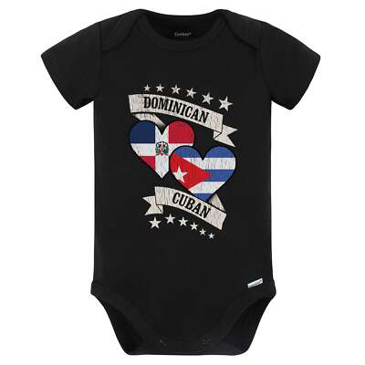 Dominican Cuban Heart Flags Dominican Republic Cuba Baby Bodysuit (Black)