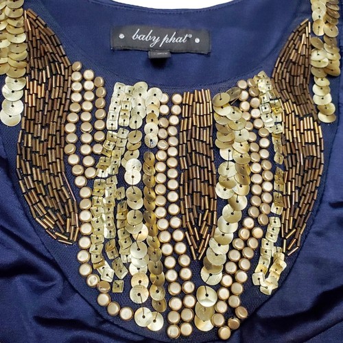 Baby Phat Dress One Shoulder Dark Blue Sequin Mini Vintage Junior's Size S Y2K - Picture 4 of 12