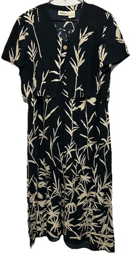 Worthington Dress 16 Black Floral Print Flowy Rayon Cottagecore Modest 2pc Set - Picture 6 of 9