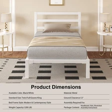 Bed frame with Strong Metal, Under Bed Storage, No Box Spring Required.