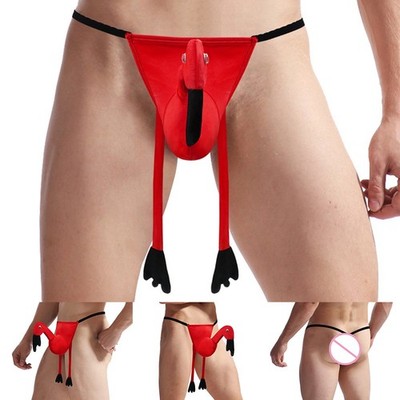 Mens Low Waist  Underwear Cute Red Crowned Crane String Thong TPant Intimate