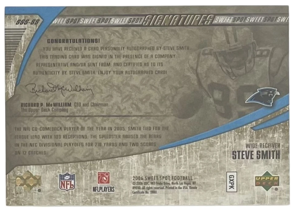 2006 Upper Deck Sweet Spot Signatures #SSS-SS Steve Smith Auto Panthers /100 - Image 2 of 2
