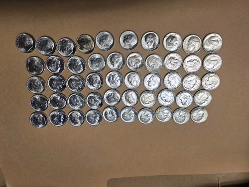 BRILLIANT UNCIRCULATED ROLL OF 50 1957 ROOSEVELT DIMES, SEE PIC'S