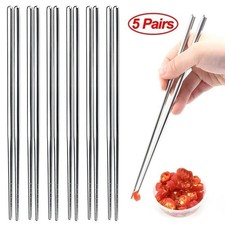 Stainless Steel Chopsticks - 5 Pairs Reusable Metal Chopsticks Dishwasher Safe, 