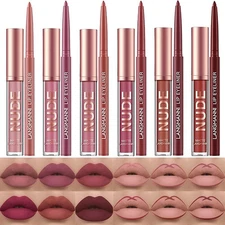 LANGMANNI 6 Matte Lipstick with 6 Lipliners Durable Makeup Set,Long-Lasting Non-