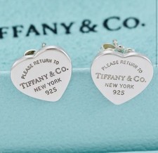 Tiffany  Co. Heart Tag Stud Earrings in Sterling Silver, Mini