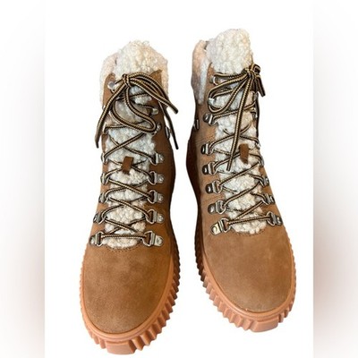 Lisa Vicky Tireless V Lace Up Booties Boots Sherpa Suede NIB Size 7