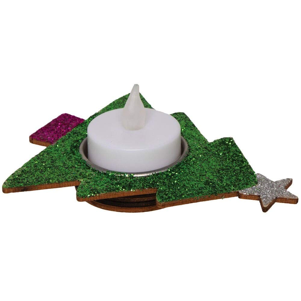 Baker Ross AX429 Christmas Tree Wooden Tealight Holders - Pack of 4, Decorate a