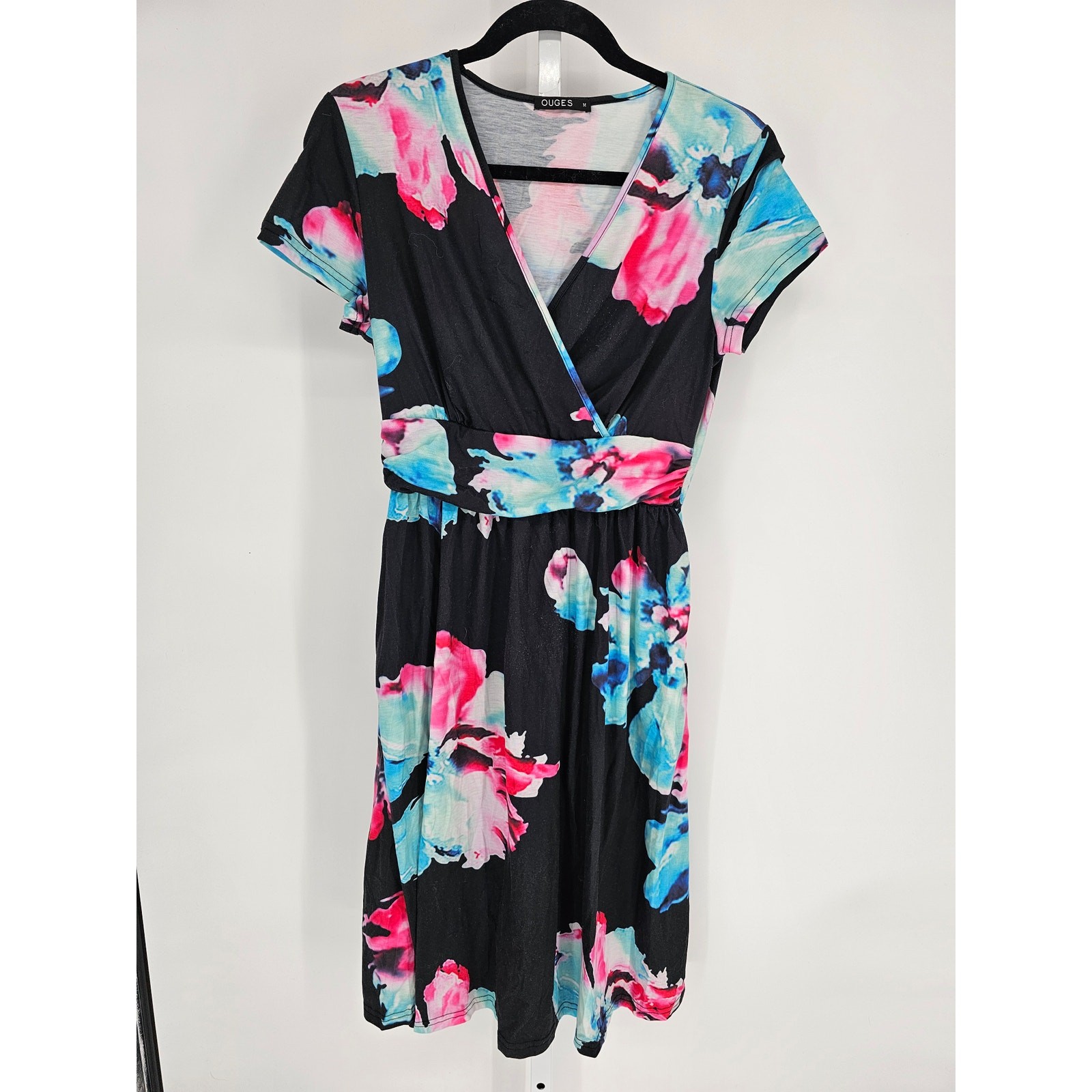 Ouges Women's Short Sleeve Multicolor Floral Wrap… - image 1