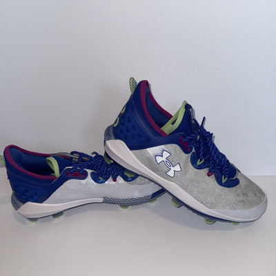 Under Armour Harper 8 Elite TPU Cleats 3026591-101 Sz 12 Silver, Blue, Purple