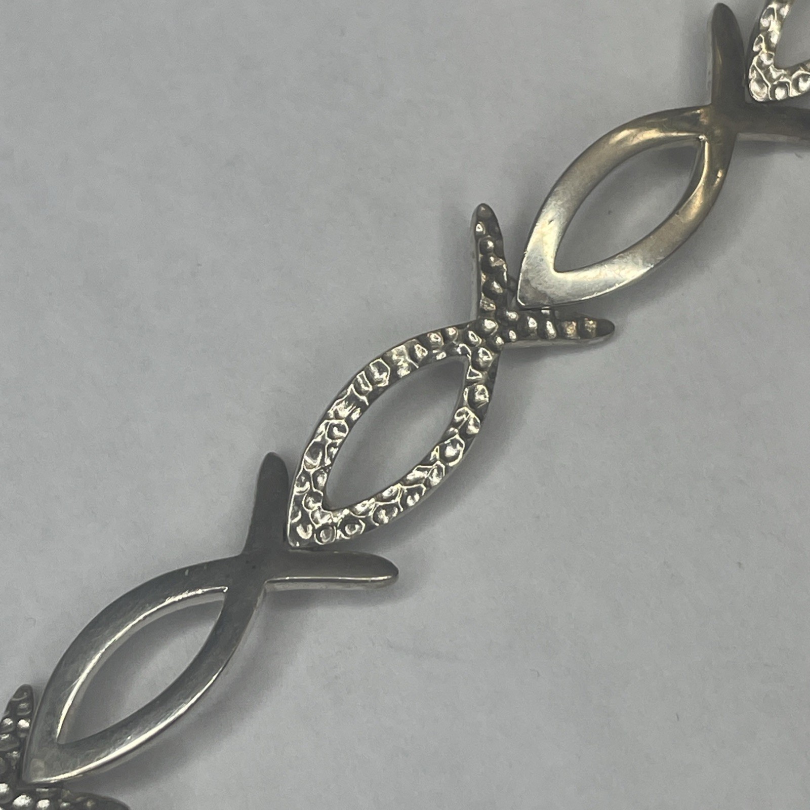 Vintage Solid Sterling Ichthus Fish Infinity Brac… - image 1