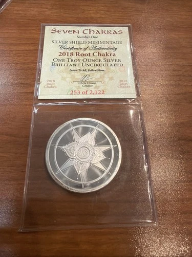 SILVER SHIELD Seven Chakras ROOT Chakra Silver Round 1oz .999 2018 BU in Cap