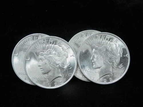 Lot of 4x 1923 $1 Silver Peace Dollars - GEM BU Coins