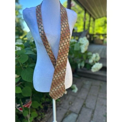 Joseph & Feiss Silk Tie Brown Beige Pink Gray Geometric Woven Classic One Size