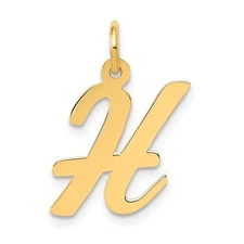 14k Yellow Gold Medium Script Letter H Initial Charm Pendant Gift for Her