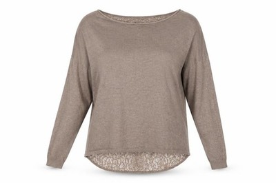 Calliope Damen Pullover Pulli Größe S Beige U-Boot Ausschnitt Langarm Freizeit Spitze