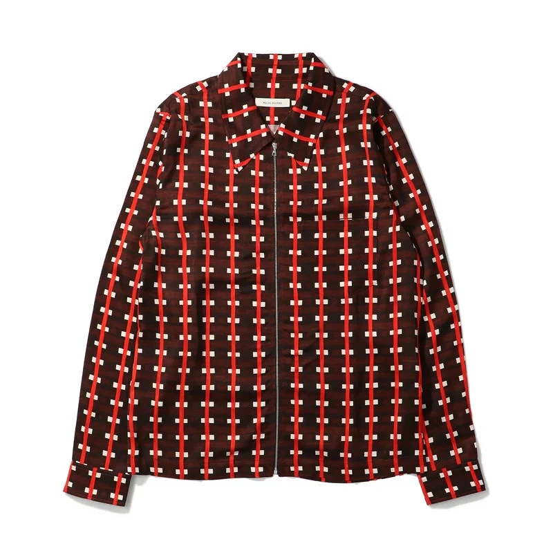 WALES BONNER Shirt Mens Size 46 Brown Long Sleeve Zip Up Pocket BELIEF $890