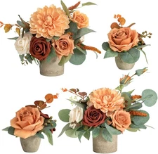 Ling's Moment Terracotta Artificial Flowers with Vase Table Decorations Wedding