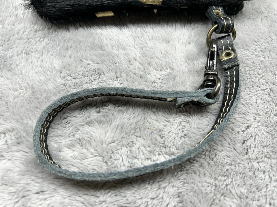 Myra Bag Black & Gold Hair-On Hide Leather Wristlet Clutch Purse 9”x5” - Image 4 of 4